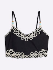 River Island Black Embroidered 100% Cotton Crop Top - Image 5 of 6
