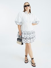 River Island White Cutwork Mini 100% Cotton Shirt Dress - Image 2 of 6