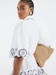 River Island White Cutwork Mini 100% Cotton Shirt Dress - Image 3 of 6