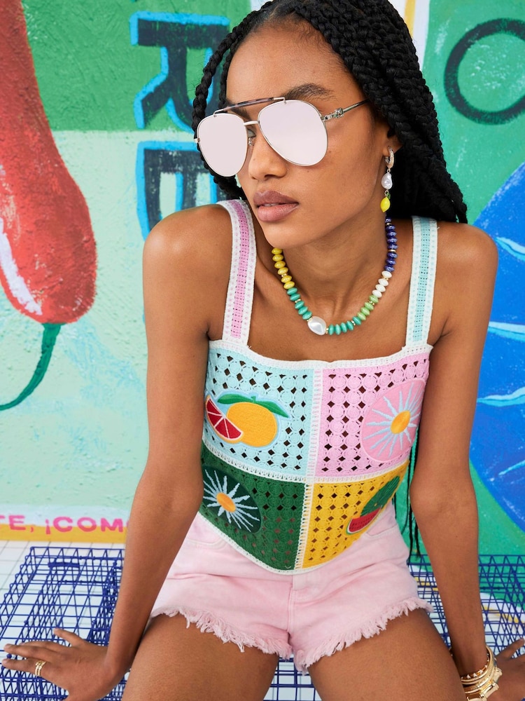 River Island Multicolour Crochet Check Vest - Imagen 1 de 4