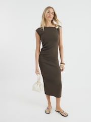 River Island Brown Drape Trim Midi Dress - Image 1 of 4