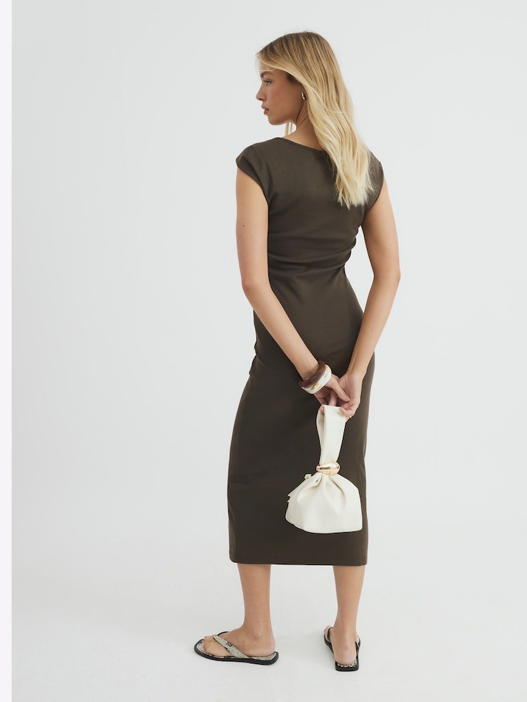 River Island Brown Drape Trim Midi Dress - Image 2 of 4