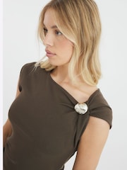 River Island Brown Drape Trim Midi Dress - Image 4 of 4