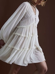 River Island Cream Ruffle Smock Dress - Image 1 of 4