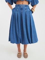 River Island Blue Denim Puffball Denim 100% Cotton Midi Skirt - Image 3 of 4
