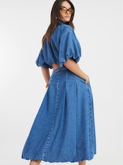 River Island Blue Denim Puffball Denim 100% Cotton Midi Skirt - Image 4 of 4