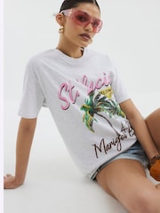 River Island Grey St Lucia Palm Print T-Shirt - Image 1 of 4