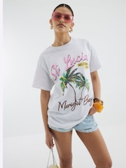 River Island Grey St Lucia Palm Print T-Shirt - Image 2 of 4
