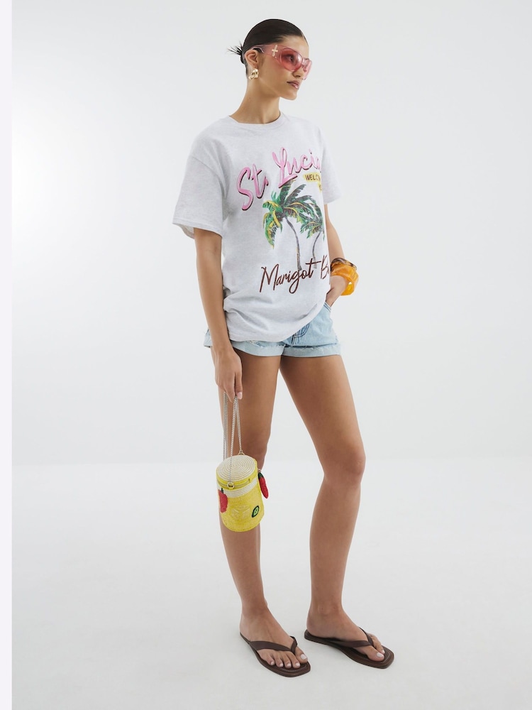 River Island Grey St Lucia Palm Print T-Shirt - Image 3 of 4