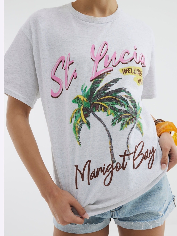 River Island Grey St Lucia Palm Print T-Shirt - Image 4 of 4 River Island Grey St Lucia Palm Print T-Shirt - Image 4 of 4