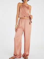 River Island Brown Satin Straight Leg Trousers - Image 2 of 4