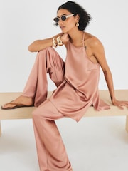 River Island Brown Satin Straight Leg Trousers - Image 4 of 4