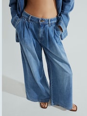 River Island Blue High Rise Tailored 100% Cotton Wide Leg Jeans - Image 1 of 4