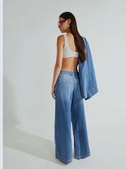 River Island Blue High Rise Tailored 100% Cotton Wide Leg Jeans - Image 2 of 4