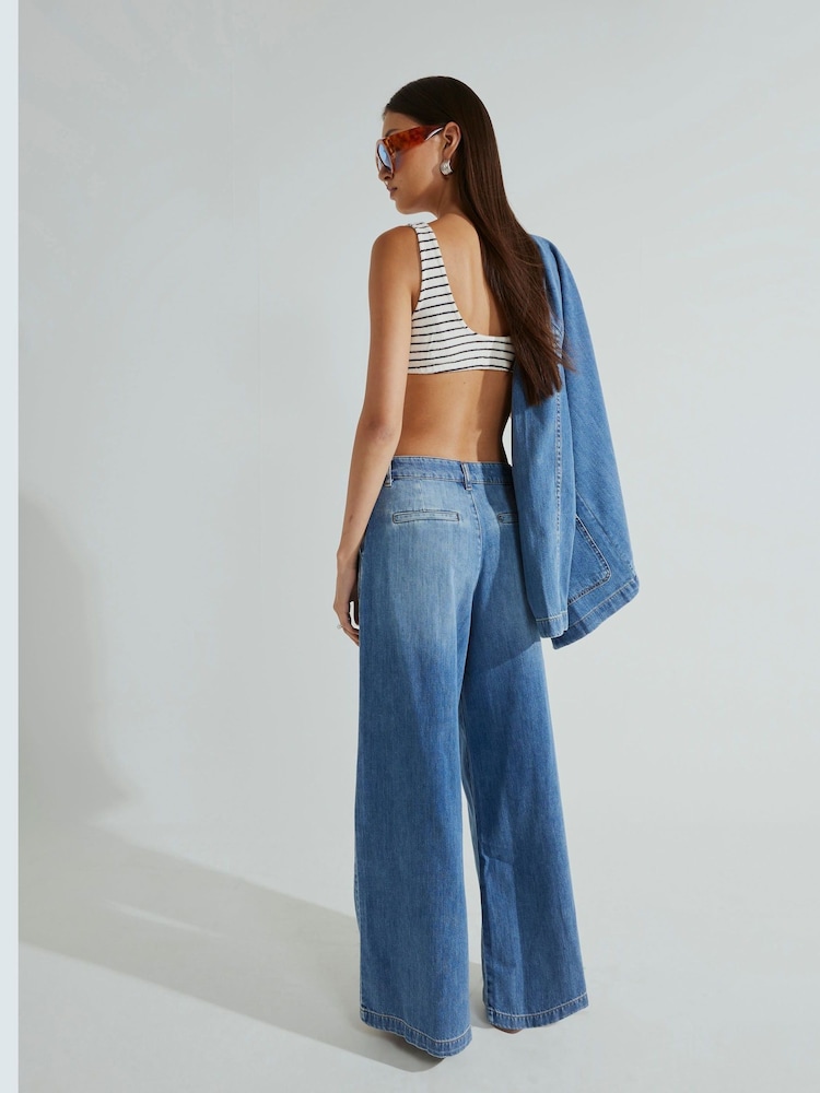 River Island Blue High Rise Tailored 100% Cotton Wide Leg Jeans - Image 2 of 4 River Island Blue High Rise Tailored 100% Cotton Wide Leg Jeans - Image 2 of 4