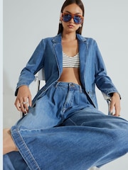River Island Blue High Rise Tailored 100% Cotton Wide Leg Jeans - Image 3 of 4