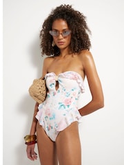 River Island Floral Print Frill Bandeau Swimsuit - Imagem 1 de 4