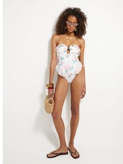 River Island Floral Print Frill Bandeau Swimsuit - Imagem 2 de 4