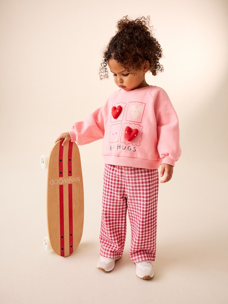 Pink Heart Sweatshirt & Wide Leg Trousers Set (3mths-7yrs) - Image 1 of 10 Pink Heart Sweatshirt & Wide Leg Trousers Set (3mths-7yrs) - Image 1 of 10