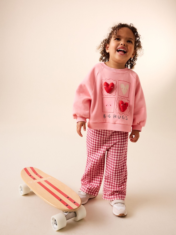 Pink Heart Sweatshirt & Wide Leg Trousers Set (3mths-7yrs) - Image 2 of 10 Pink Heart Sweatshirt & Wide Leg Trousers Set (3mths-7yrs) - Image 2 of 10