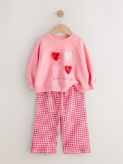 Pink Heart Sweatshirt & Wide Leg Trousers Set (3mths-7yrs) - Image 7 of 10