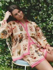 Laura Ashley Coral Pink Pershore Postcards Cotton Loose Beach Co-ord Shirt - Image 1 of 10