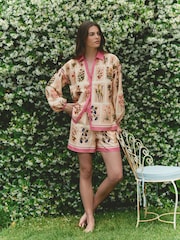 Laura Ashley Coral Pink Pershore Postcards Cotton Loose Beach Co-ord Shirt - Image 3 of 10