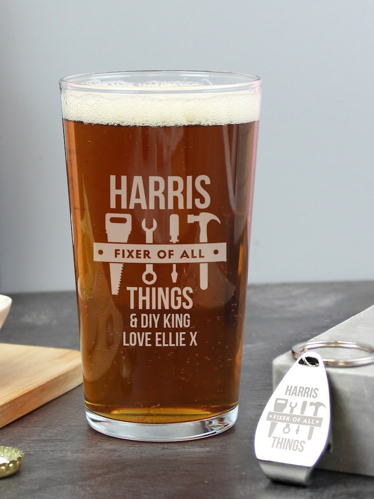 Personalised Fixer of All Things Pint Glass & Bottle Opener By PMC - Image 1 of 3