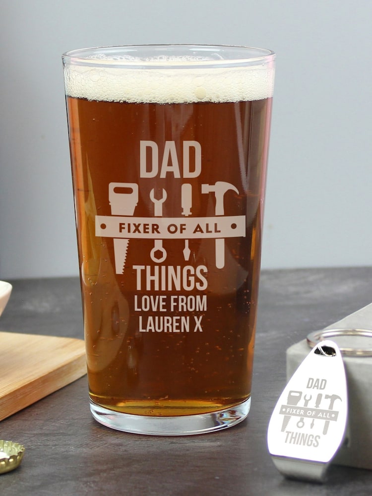 Personalised Fixer of All Things Pint Glass & Bottle Opener By PMC - Image 2 of 3