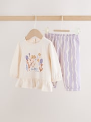 Purple Flower Baby T-Shirts And Trousers 2 Piece Set (0mths-2yrs) - Image 1 of 12