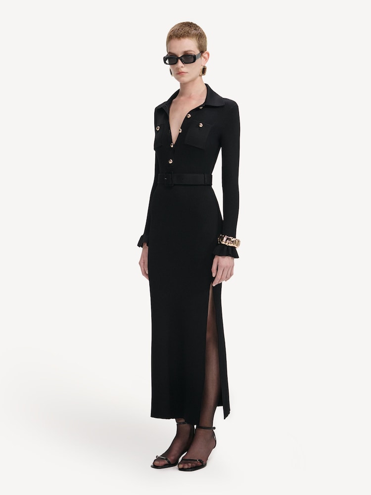 Self-Portrait Black Ribbed Knit Maxi Dress - Image 1 of 3