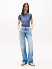 Tommy Jeans Blue Slim Ribbed Round Neck T-Shirt - Image 3 of 5
