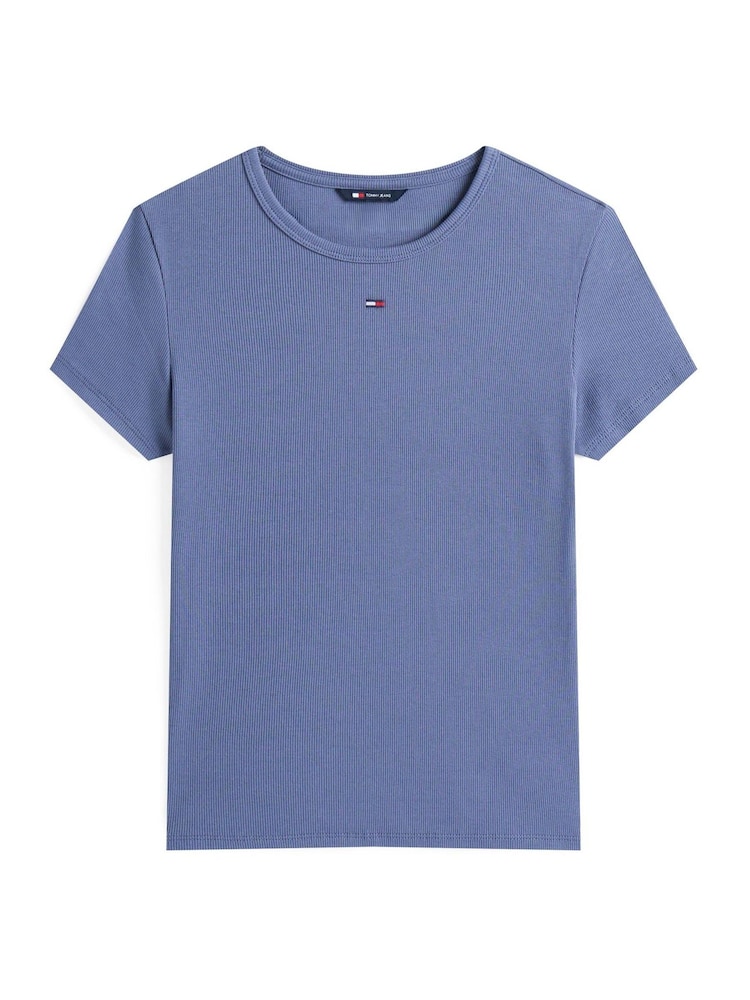 Tommy Jeans Blue Slim Ribbed Round Neck T-Shirt - Image 5 of 5