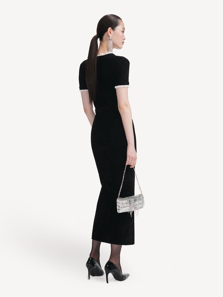 Self-Portrait Black Chenille Knit Midi Dress - Image 2 of 4 Self-Portrait Black Chenille Knit Midi Dress - Image 2 of 4