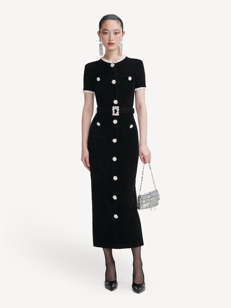 Self-Portrait Black Chenille Knit Midi Dress - Image 4 of 4 Self-Portrait Black Chenille Knit Midi Dress - Image 4 of 4