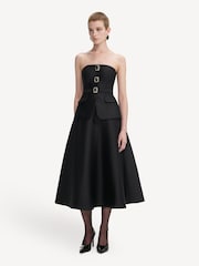 Self-Portrait Black Taffeta Bandeau Midi Dress - Image 4 of 4