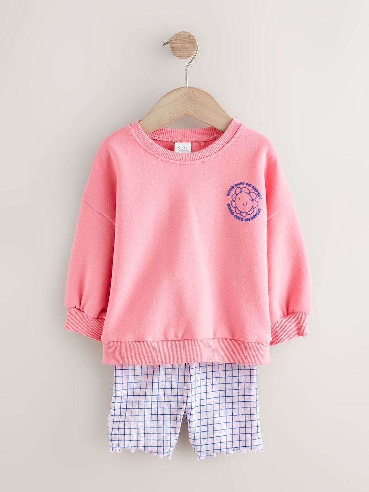Pink Zebra Crew Neck Sweatshirt & Shorts Set (3mths-7yrs) - Image 1 of 5