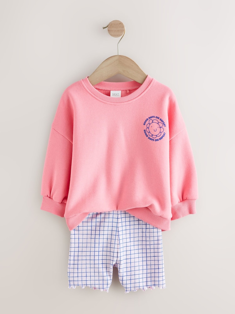 Pink Zebra Crew Neck Sweatshirt & Shorts Set (3mths-7yrs) - Image 2 of 5
