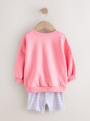 Pink Zebra Crew Neck Sweatshirt & Shorts Set (3mths-7yrs) - Image 3 of 5