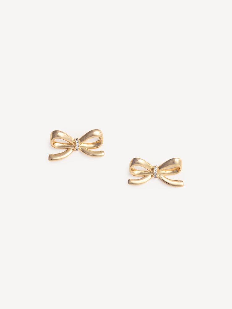 Self-Portrait Gold Tone Crystal Bow Earrings - Image 2 of 3