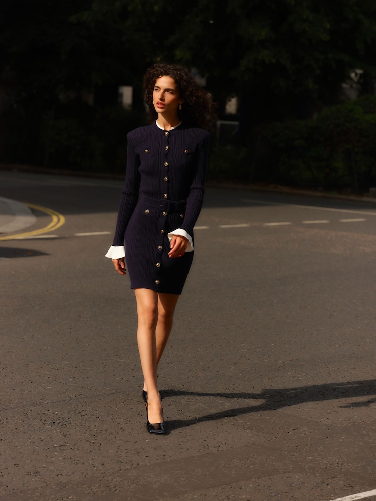 Self-Portrait Blue Viscose Knit Mini Dress - Image 5 of 5
