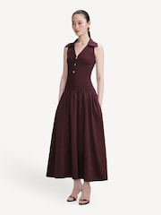 Self-Portrait Brown Ribbed Knit Midi Dress - Image 1 of 4