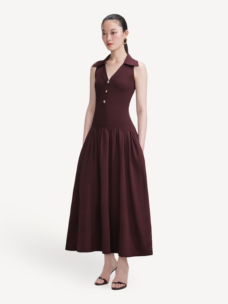 Self-Portrait Brown Ribbed Knit Midi Dress - Image 1 of 4
