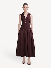 Self-Portrait Brown Ribbed Knit Midi Dress - Image 3 of 4