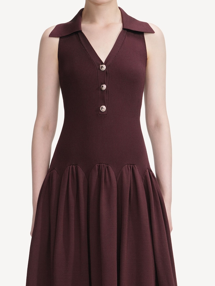 Self-Portrait Brown Ribbed Knit Midi Dress - Image 4 of 4