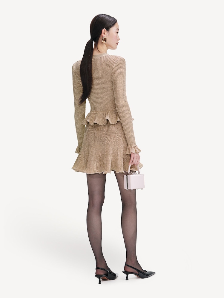 Self-Portrait Gold Sparkle Peplum Knit Mini Dress - Image 2 of 4