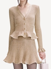 Self-Portrait Gold Sparkle Peplum Knit Mini Dress - Image 4 of 4