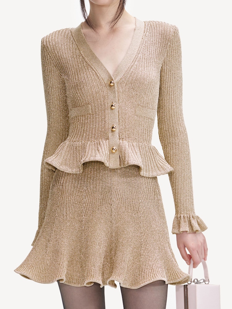 Self-Portrait Gold Sparkle Peplum Knit Mini Dress - Image 4 of 4 Self-Portrait Gold Sparkle Peplum Knit Mini Dress - Image 4 of 4
