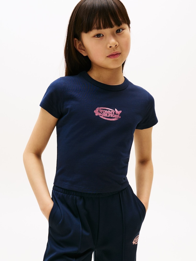 Tommy Hilfiger Blue Extra Slim Metallic Logo T-Shirt - Image 1 of 5