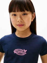 Tommy Hilfiger Blue Extra Slim Metallic Logo T-Shirt - Image 4 of 5